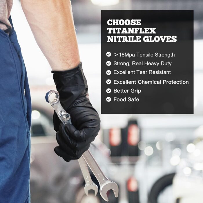 TitanFlex Disposable Nitrile Exam Gloves, 6-mil, Black, Heavy Duty Disposable Gloves, Cooking Gloves, Latex Free, Powder Free - Image 6