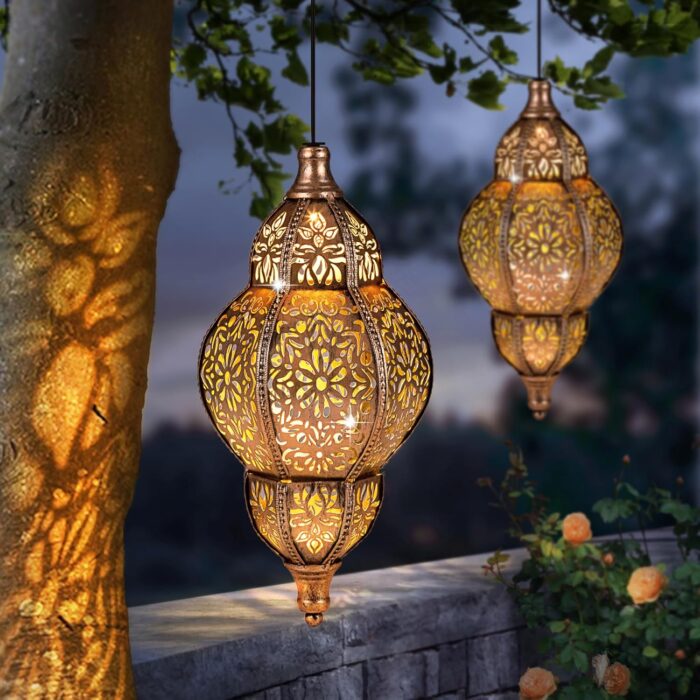Solar Lantern Outdoor Waterproof, Hanging Garden Decor, Metal Moroccan Decorative Lights for Yard, Patio, Lawn, Porch, Unique Housewarming Gifts - Image 6