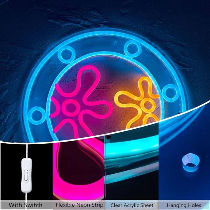 manimo Ocean World Porthole Neon Lights, LED Under Sea Porthole Neon Signs for Wall Decor,USB Night Light for Game Room Bedroom Birthday Wedding Party Gifts(13.3 * 13.3in) - Image 2