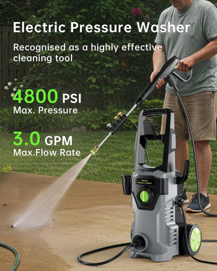 Pressure Washer, 4800PSI 3.0 GPM Max Power Washer Power washers Electric Powered, High Pressure Washer with Foam Cannon for Cars, Fences, Patios, Decks, Patios and Driveway Powerwasher - Image 2