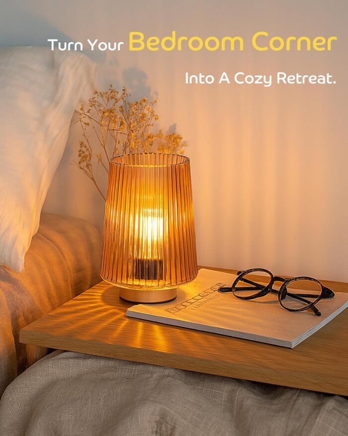 Battery Operated Lamp with Timer, Small Cozy Table Lamps for College Dorm, Aesthetic Cordless Battery Powered Decorative Lamp for Bedside Living Room Shelf Amber