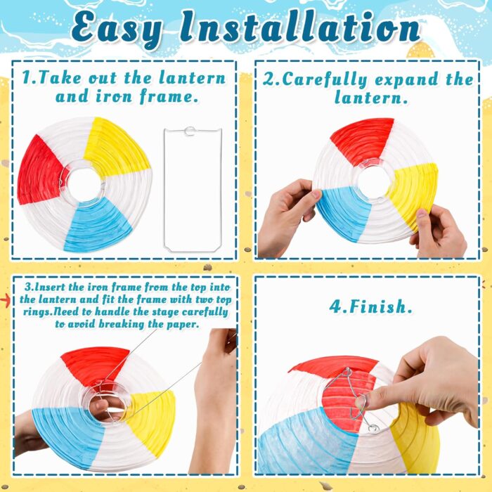 15Pcs Pool Party Decorations Beach Ball Paper Lanterns - Summer Luau Themed Hanging Decor for Home Birthday Outdoor Indoor - Image 7