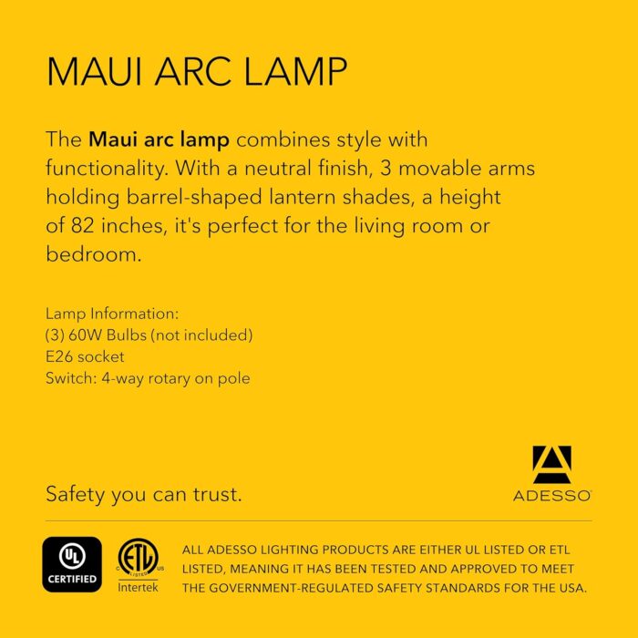 Adesso Maui Arc Floor Lamp with 3 Movable Shades & Adjustable Height- Perfect Lighting for Bedroom, Living Room and Corner Decor, Antique Bronze - Image 7