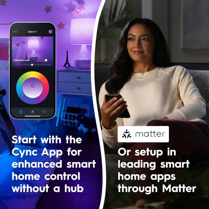 Cync GE A19 Smart LED Light Bulbs, Room Decor Aesthetic Color Changing WiFi Lights, LED Indoor Light Bulb, Compatible with Alexa and Google (2 Pack) - Image 7