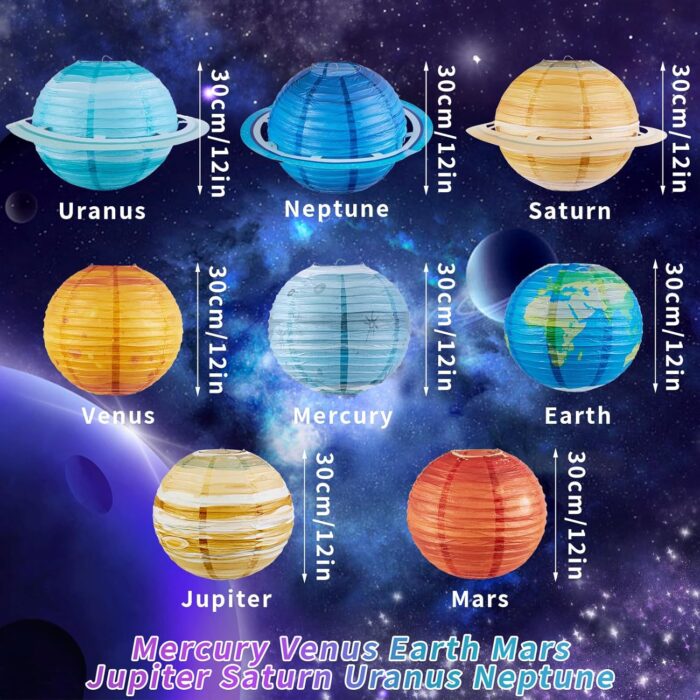 Easy Joy Space Paper Lantern Planets Lanterns Out of This World Space Outer Space Party Decorations Galaxy Earth Birthday Decor Classroom Science Astronaut Theme Solar System Party for Kids 8PCS - Image 2