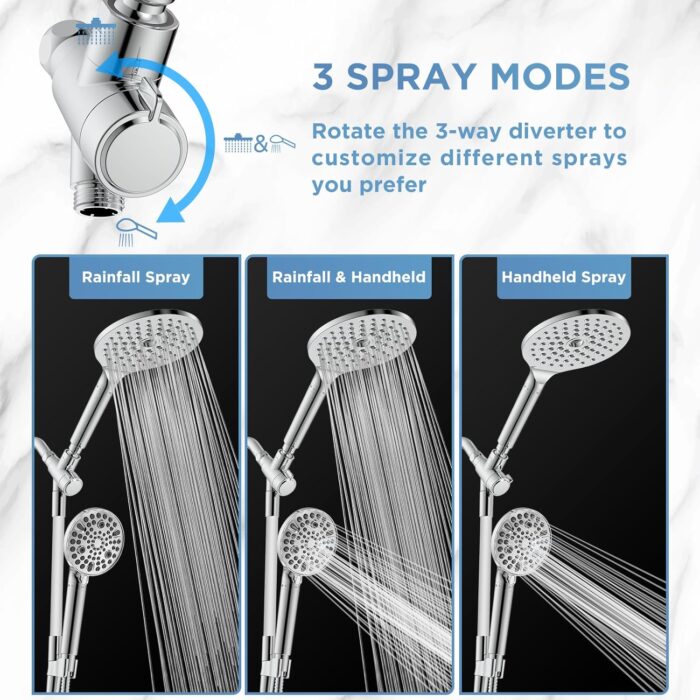 Dual Filtered Rain Shower Head Combo, Handheld Shower Head with Adjustable Bar - Rainfall Shower Head And Showerhead with Filter for Hard Water - Removes Chlorine - Image 4