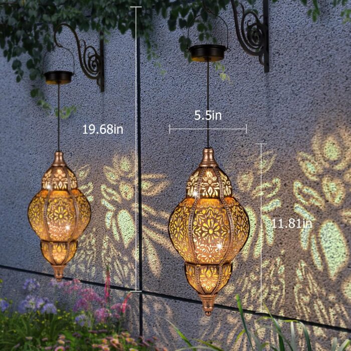 Solar Lantern Outdoor Waterproof, Hanging Garden Decor, Metal Moroccan Decorative Lights for Yard, Patio, Lawn, Porch, Unique Housewarming Gifts - Image 4