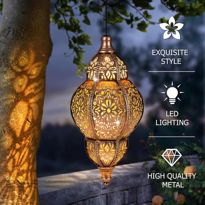 Solar Lantern Outdoor Waterproof, Hanging Garden Decor, Metal Moroccan Decorative Lights for Yard, Patio, Lawn, Porch, Unique Housewarming Gifts - Image 2