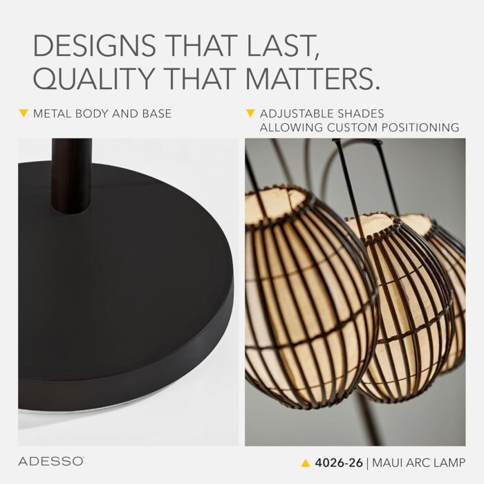 Adesso Maui Arc Floor Lamp with 3 Movable Shades & Adjustable Height- Perfect Lighting for Bedroom, Living Room and Corner Decor, Antique Bronze - Image 4