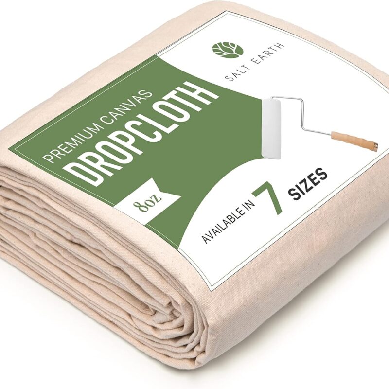 Canvas Drop Cloth by Salt Earth, Pack of 1 Reusable Paint Drop Cloth, 100% Recycled Cotton, All Purpose Painters Drop Cloth, Cotton Canvas Tarp Cover for Painter Furniture & Floor Protection (4x5 FT)