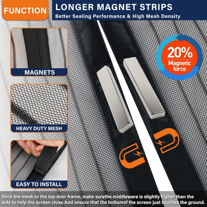 Mesh Screen with Magnetic Closure-Keeps Bugs Out Let Breeze in, Heavy Duty - Pet and Kid Friendly, Works with Front, Sliding Doors (38 x 82 Inch) - Image 3