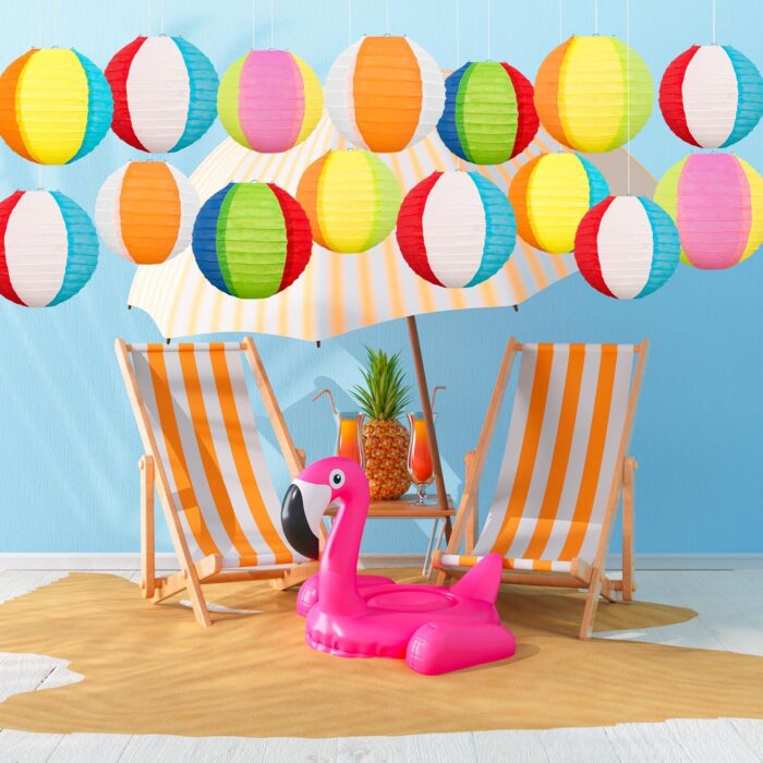 15Pcs Pool Party Decorations Beach Ball Paper Lanterns - Summer Luau Themed Hanging Decor for Home Birthday Outdoor Indoor - Image 6