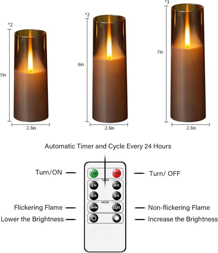 Flameless LED Candles Upgraded Realistic Flickering Flame,7Pcs Battery Operated Candles with Remote Timers,LED Pillar Candles for Home Decor,Christmas,and Parties（Grey） - Image 5