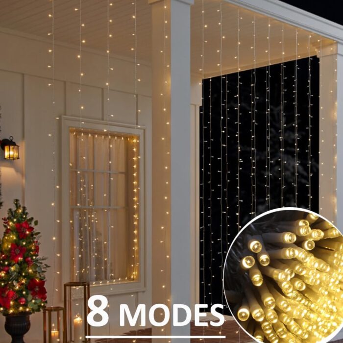 Solhice LED Curtain Lights Outdoor 40ft x10ft, 800 LED Plug in Hanging String Lights Indoor, Christmas Twinkle Lights Backdrop for Outside Backyard Patio Wedding Décor, Warm White (Not Connectable) - Image 3