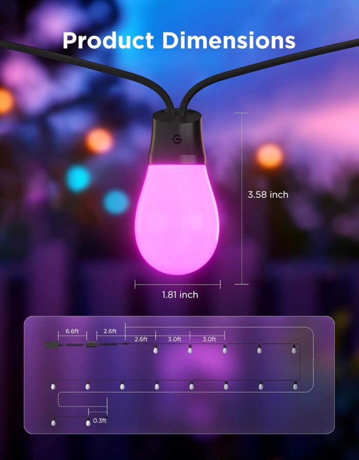 Govee S14 Bulb Outdoor String Lights 2, 48ft Smart RGBIC Warm White Patio Lights with 15 LED Bulbs, 111 Scene Modes for Outdoor Decor, Works with Alexa, Google, Matter, APP Control, IP66 Waterproof - Image 8