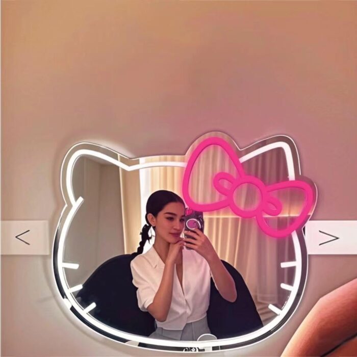 GALLIA Anime Hello Kit Mirror Vanity,Neon Mirror with Dimmable for Teen Girl Gift，Neon Sign Stuff Room Decor,Makeup Mirror neon Sign Room Decor， - Image 6