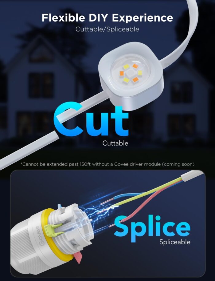 Govee Permanent Outdoor Lights Pro, 200ft with 120 RGBIC LED Lights for Daily and Accent Lighting, 75 Scene Modes for Outdoor Decor, IP67 Waterproof, Works with Alexa, Google Assistant, Matter, White - Image 5