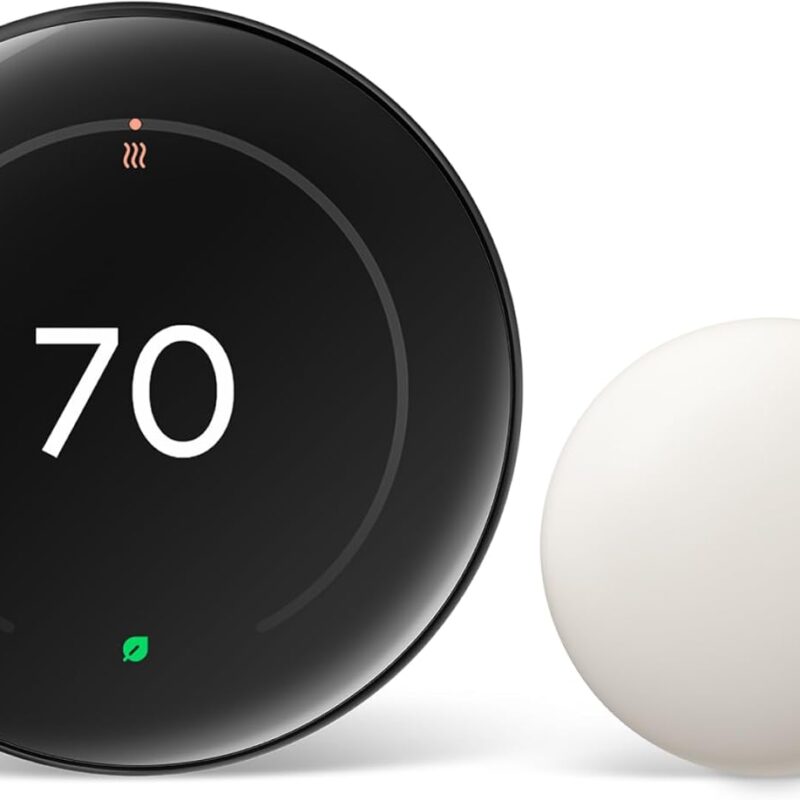 Google Nest Learning Thermostat (4th Gen, 2024) with Nest Temperature Sensor - Energy Saving Smart Thermostat - Works with Alexa, Apple HomeKit and Google Home App - Polished Obsidian