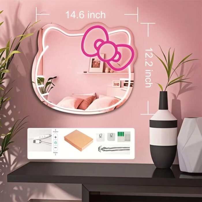 GALLIA Anime Hello Kit Mirror Vanity,Neon Mirror with Dimmable for Teen Girl Gift，Neon Sign Stuff Room Decor,Makeup Mirror neon Sign Room Decor， - Image 4