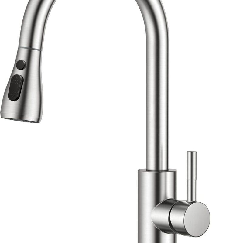 FORIOUS Kitchen Faucets with Pull Down Sprayer, Brushed Nickel, High Arc Single Handle Classic Stainless Steel Sink Faucet 1 or 3 Hole, Suitable for Farmhouse Camper Laundry Rv Bar