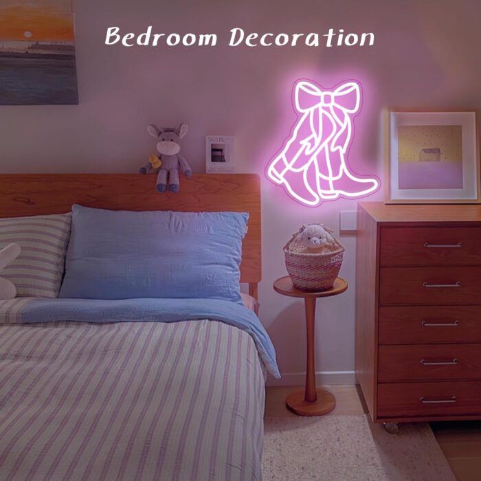 Cowboy Boot Neon Sign Bow Neon Sign LED Pink Cowgirl Boots Light Signs Wall Decor Aesthetic Western Wall Art Suitable for Game Room Country Parties Bow Decor Bedroom Bar Birthday Gift(12.8 * 11.7in) - Image 6