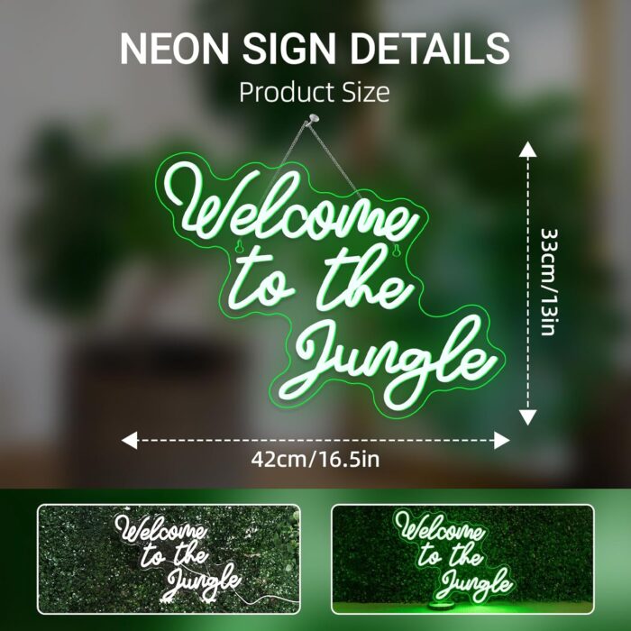 Welcome to the Jungle Neon Sign Jungle Decor Green Led Word Neon Light Signs for Wall Decor Usb Letter Light Up Sign for Garden Home Entryway Front Porch Party Gift - Image 5