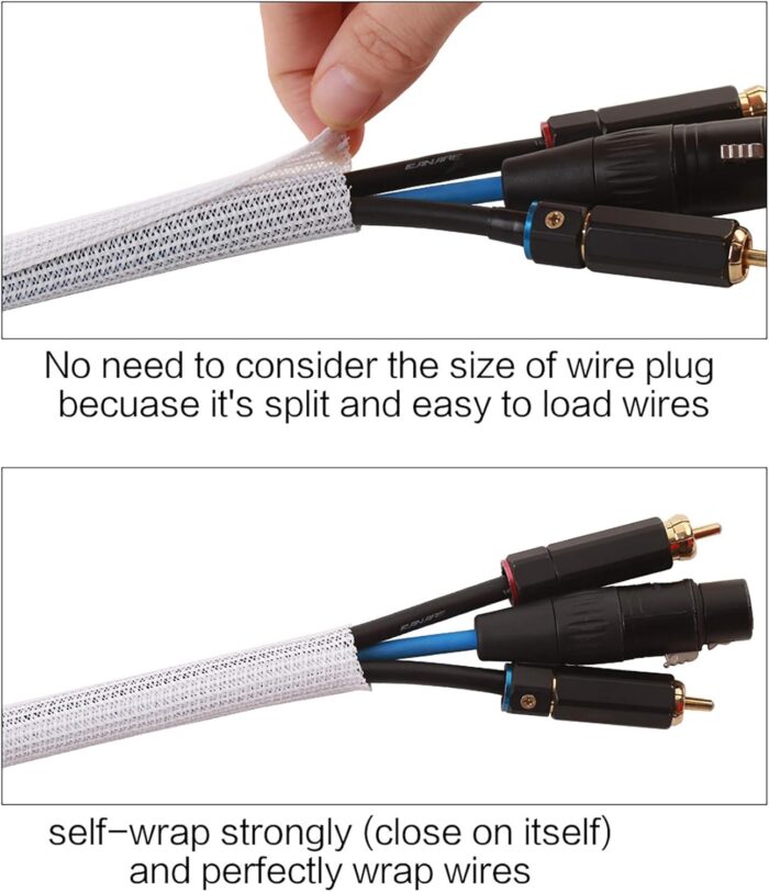 Alex Tech 25ft - 1/2 inch Cord Protector Wire Loom Tubing Cable Sleeve Split Sleeving for USB Cable Power Cord Audio Video Cable - Protect Cat from Chewing Cords - White - Image 2