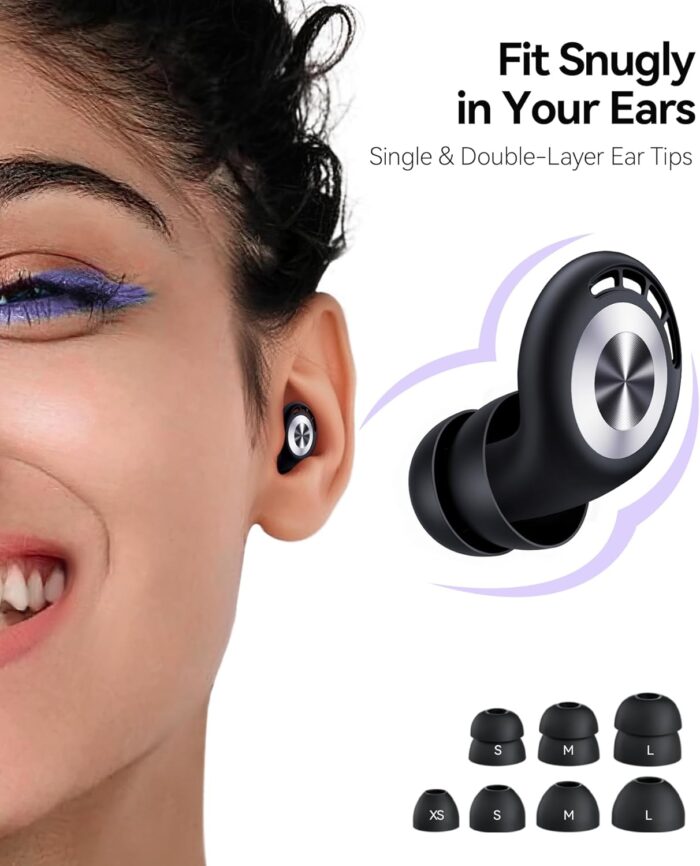 Ear Plugs for Sleeping Noise Cancelling 50dB Concert Earplugs for Noise Reduction Reusable Soft Silicone Ear Plugs for Snoring Shooting Motorcycle Airplanes Musicians with 7 Eartips Case Black - Image 4