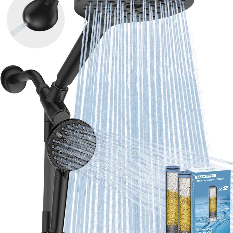 Dual Filtered Rain Shower Head Combo, High Pressure Handheld Shower Head with Adjustable Bar - Rainfall Shower Head And Showerhead with Filter for Hard Water - Removes Chlorine