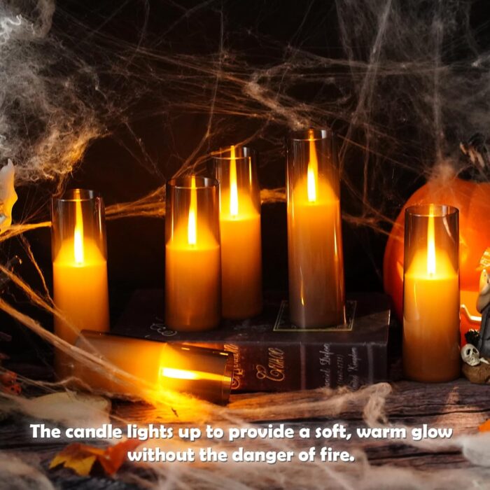 Flameless LED Candles Upgraded Realistic Flickering Flame,7Pcs Battery Operated Candles with Remote Timers,LED Pillar Candles for Home Decor,Christmas,and Parties（Grey） - Image 3