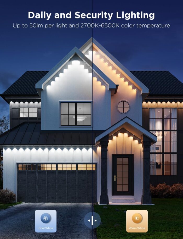 Govee Permanent Outdoor Lights Pro, 200ft with 120 RGBIC LED Lights for Daily and Accent Lighting, 75 Scene Modes for Outdoor Decor, IP67 Waterproof, Works with Alexa, Google Assistant, Matter, White - Image 4