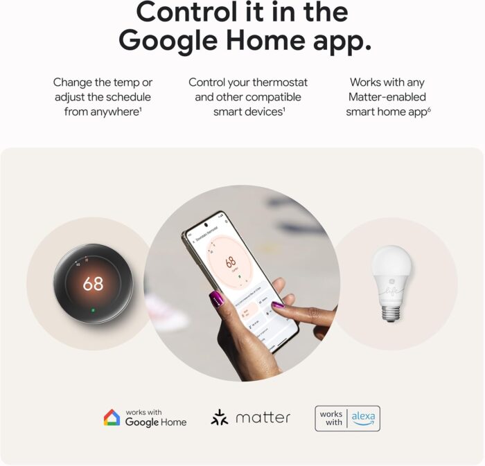 Google Nest Learning Thermostat (4th Gen, 2024) with Nest Temperature Sensor - Energy Saving Smart Thermostat - Works with Alexa, Apple HomeKit and Google Home App - Polished Obsidian - Image 9