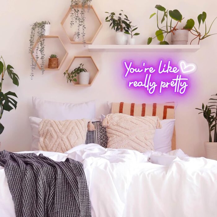 You're Like Really Pretty Neon Sign Wall Decor for Bedroom/Girls Room/Salon/Party/Present - 16"x8" Purple Your Like Really Pretty LED Sign Light for Women, Heart Design & 100,000H Lifespan - Image 4