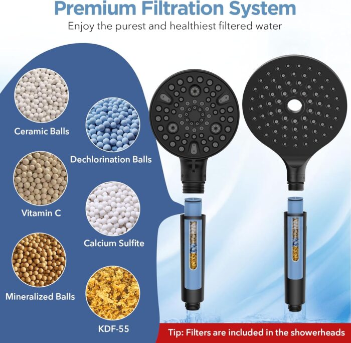 Dual Filtered Rain Shower Head Combo, High Pressure Handheld Shower Head with Adjustable Bar - Rainfall Shower Head And Showerhead with Filter for Hard Water - Removes Chlorine - Image 4