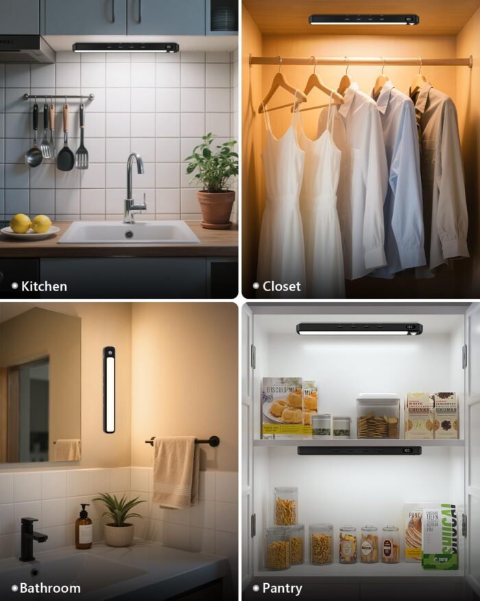 WILLED Under Cabinet & Closet Lights, Motion Sensor, Rechargeable, Magnetic, 3 Color Temps, Dimmable LED Light Bar for Indoor Kitchen Counter (2 Pack, Black) - Image 7