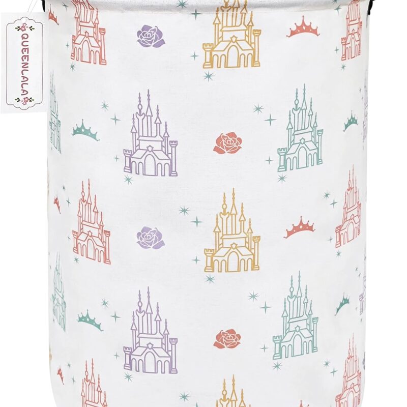 QUEENLALA Large Storage Basket,Laundry Hamper/Bathroom/Home Decor/Collapsible Round Storage Bin,Boys and Girls Hamper/Boxes/Clothing(Round-Rose Castle)