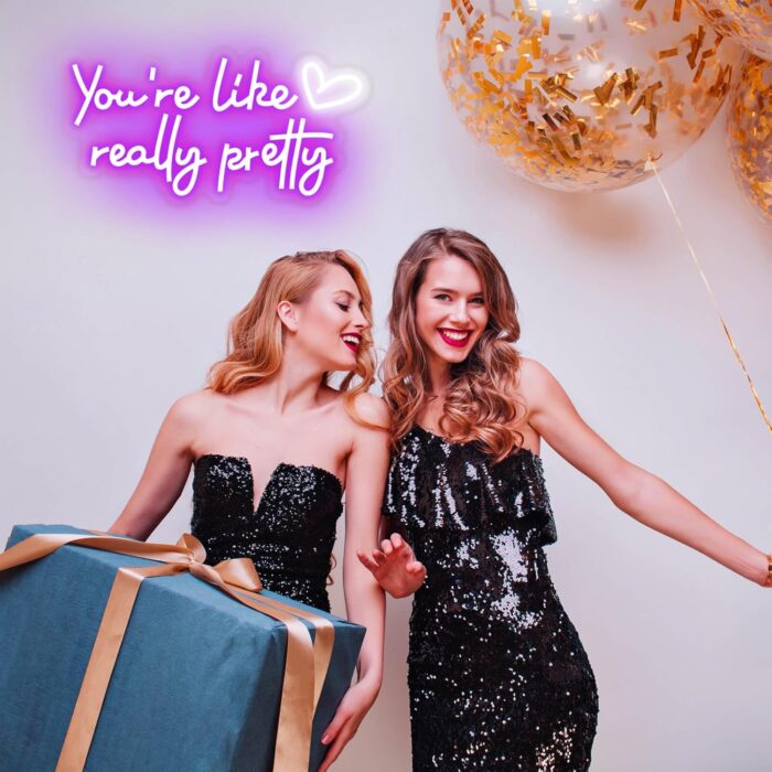 You're Like Really Pretty Neon Sign Wall Decor for Bedroom/Girls Room/Salon/Party/Present - 16"x8" Purple Your Like Really Pretty LED Sign Light for Women, Heart Design & 100,000H Lifespan - Image 5