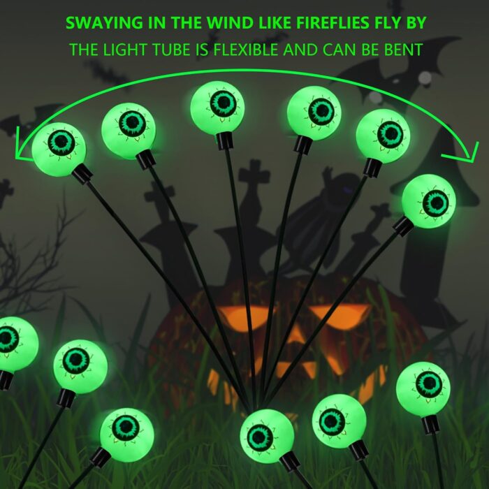 Dazzle Bright Halloween Decorations Outdoor, 6 Pack 36LED Solar Eyeball Pathway Lights, Scary Waterproof Solar Green Firefly Lights for Garden Lawn Yard Decor - Image 3