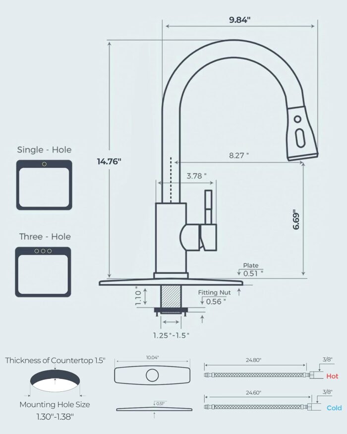 FORIOUS Kitchen Faucets with Pull Down Sprayer, Brushed Nickel, High Arc Single Handle Classic Stainless Steel Sink Faucet 1 or 3 Hole, Suitable for Farmhouse Camper Laundry Rv Bar - Image 6