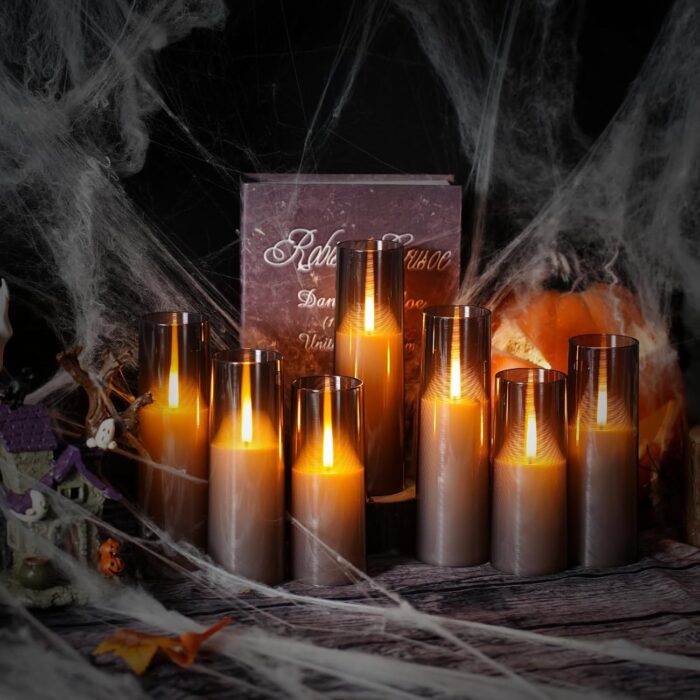 Flameless LED Candles Upgraded Realistic Flickering Flame,7Pcs Battery Operated Candles with Remote Timers,LED Pillar Candles for Home Decor,Christmas,and Parties（Grey） - Image 2