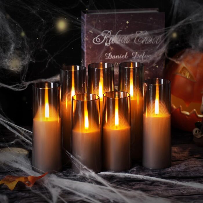 Flameless LED Candles Upgraded Realistic Flickering Flame,7Pcs Battery Operated Candles with Remote Timers,LED Pillar Candles for Home Decor,Christmas,and Parties（Grey） - Image 6