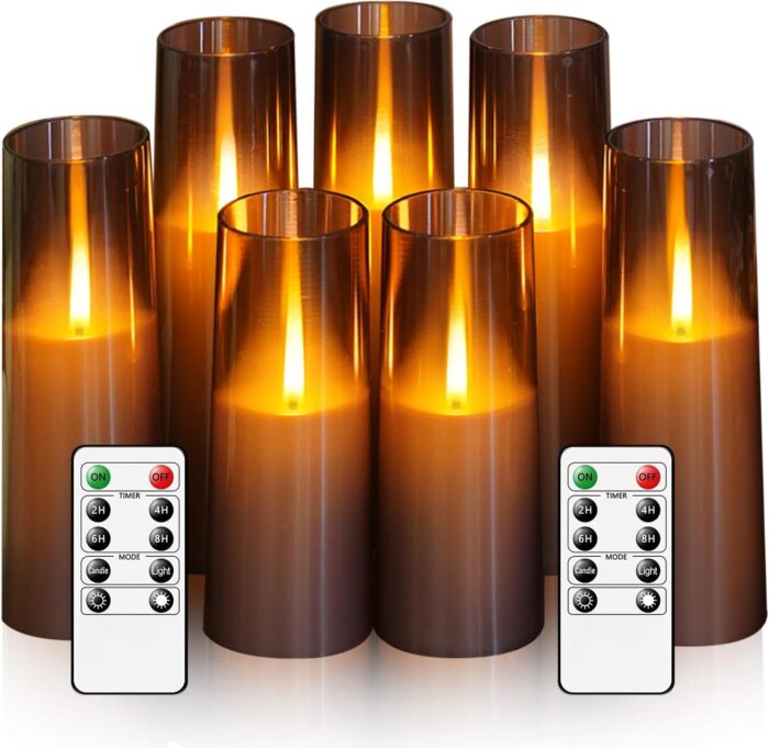 Flameless LED Candles Upgraded Realistic Flickering Flame,7Pcs Battery Operated Candles with Remote Timers,LED Pillar Candles for Home Decor,Christmas,and Parties（Grey）