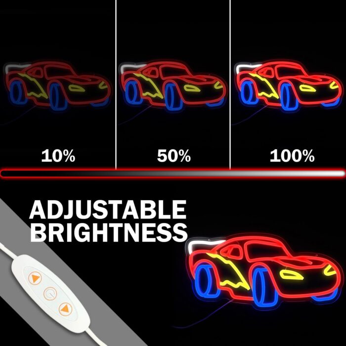 Car Neon Sign for Wall Decor Dimmable Racing Car Neon Sign Led Neon Light Neon Racing Car Sign Car Neon Lights Signs Light Up Sign for Kids Bedroom Boys Room Playroom Birthday Party Gifts, acrylic - Image 4