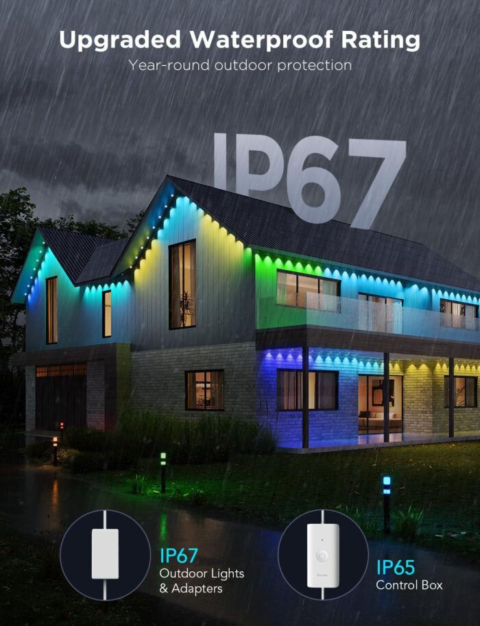 Govee Permanent Outdoor Lights Pro, 200ft with 120 RGBIC LED Lights for Daily and Accent Lighting, 75 Scene Modes for Outdoor Decor, IP67 Waterproof, Works with Alexa, Google Assistant, Matter, White - Image 6