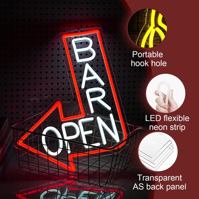 Bar Neon Sign LED Open Light for Wall Decor Dimmable USB Bar Light Up Sign for Pub Restaurant Business Occasions Man Cave (15.4 * 11.8In) - Image 3