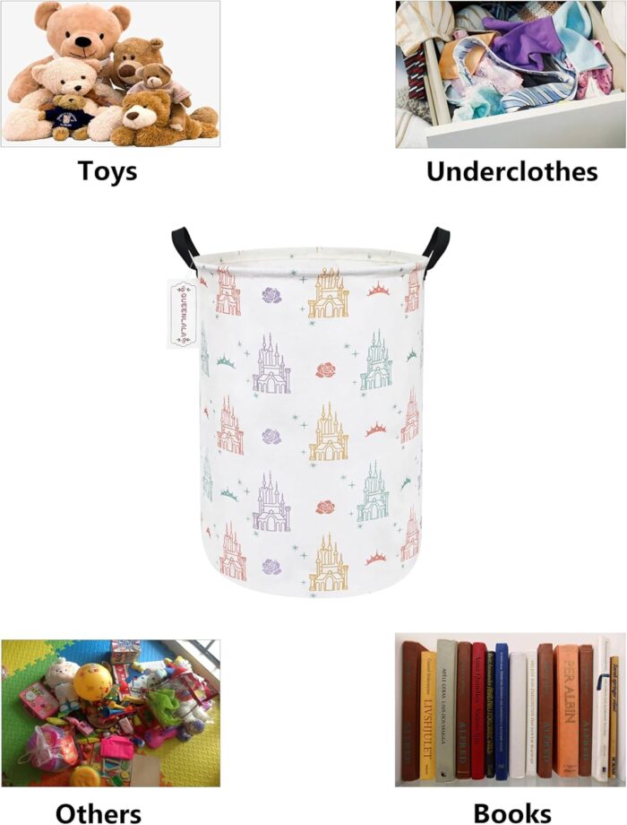 QUEENLALA Large Storage Basket,Laundry Hamper/Bathroom/Home Decor/Collapsible Round Storage Bin,Boys and Girls Hamper/Boxes/Clothing(Round-Rose Castle) - Image 3