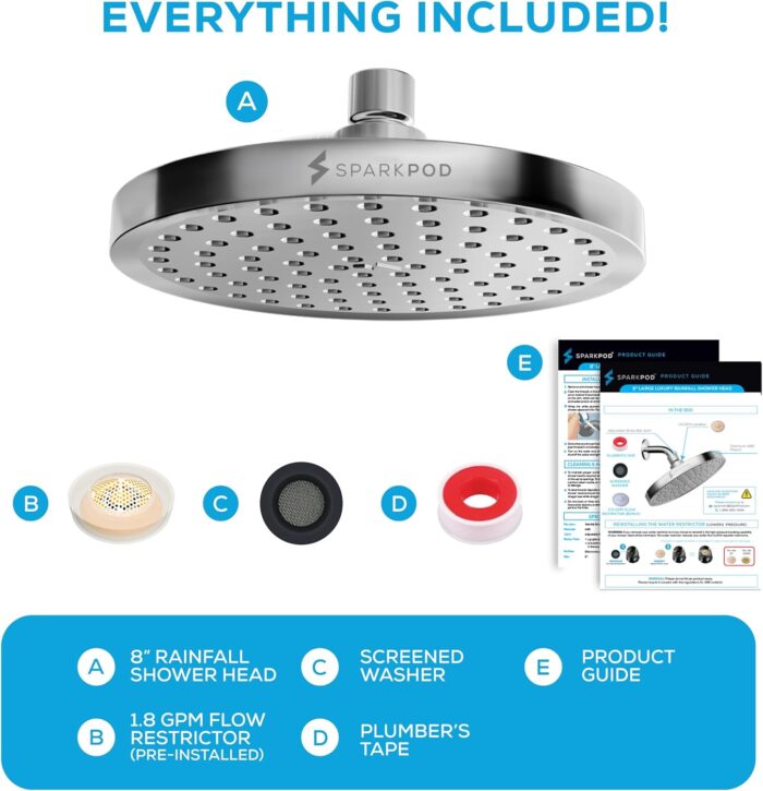 SparkPod Shower Head - High Pressure Rain - Premium Quality Luxury Design - 1-Min Install - Easy Clean Adjustable Replacement for Your Bathroom Shower Heads (Luxury Polished Chrome, 8 Inch Round) - Image 7