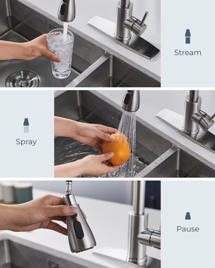 FORIOUS Kitchen Faucets with Pull Down Sprayer, Brushed Nickel, High Arc Single Handle Classic Stainless Steel Sink Faucet 1 or 3 Hole, Suitable for Farmhouse Camper Laundry Rv Bar - Image 3