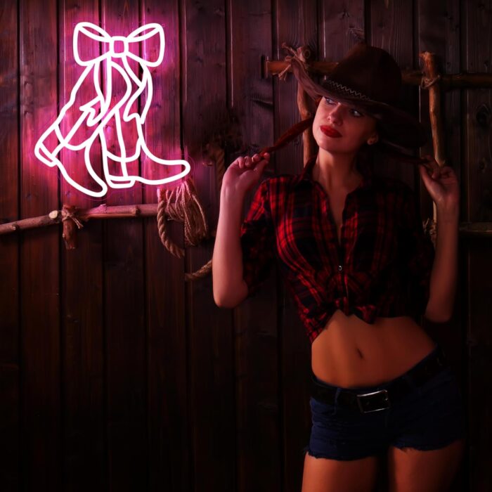 Cowboy Boot Neon Sign Bow Neon Sign LED Pink Cowgirl Boots Light Signs Wall Decor Aesthetic Western Wall Art Suitable for Game Room Country Parties Bow Decor Bedroom Bar Birthday Gift(12.8 * 11.7in) - Image 5