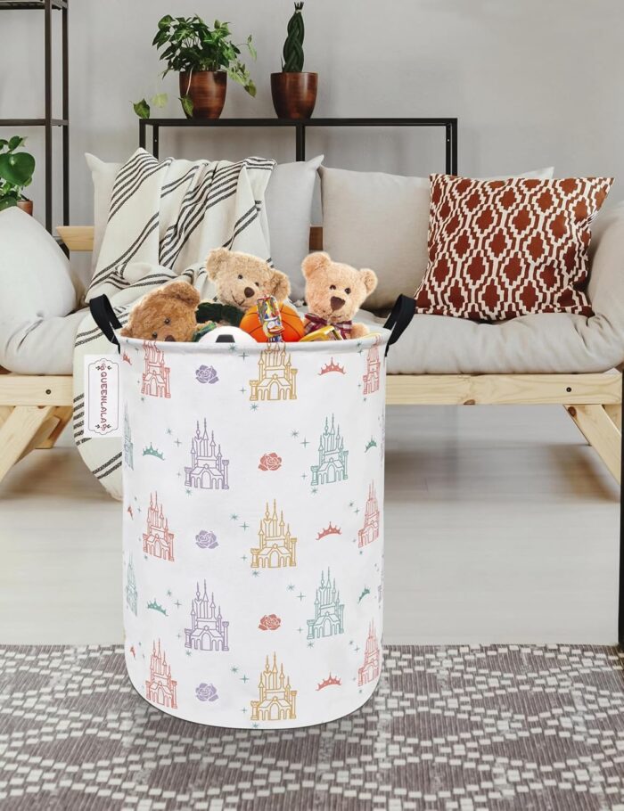 QUEENLALA Large Storage Basket,Laundry Hamper/Bathroom/Home Decor/Collapsible Round Storage Bin,Boys and Girls Hamper/Boxes/Clothing(Round-Rose Castle) - Image 5